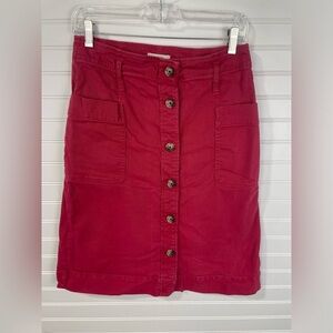 Loft Red Button-Front Pocket Knee Length Skirt Size 6 Women’s EUC